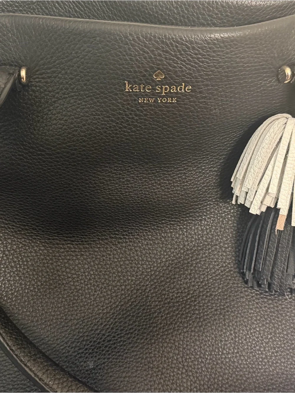 kate spade Black Leather Tote with Multi-Tassel Charm